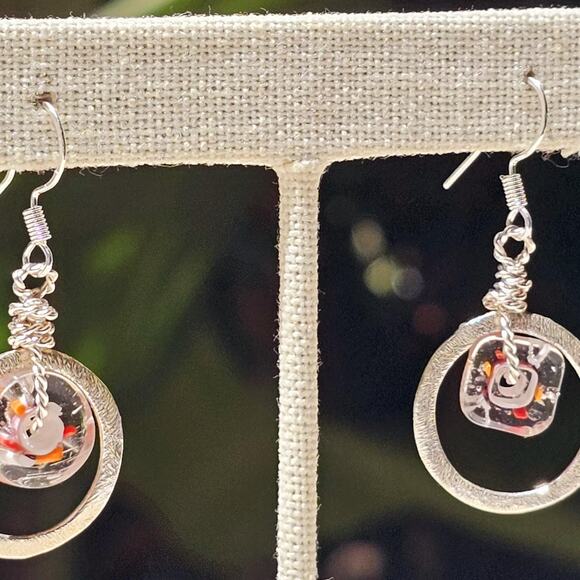 Abstract Multi Glass SP Dangle Metal Earrings - Picture 7 of 8
